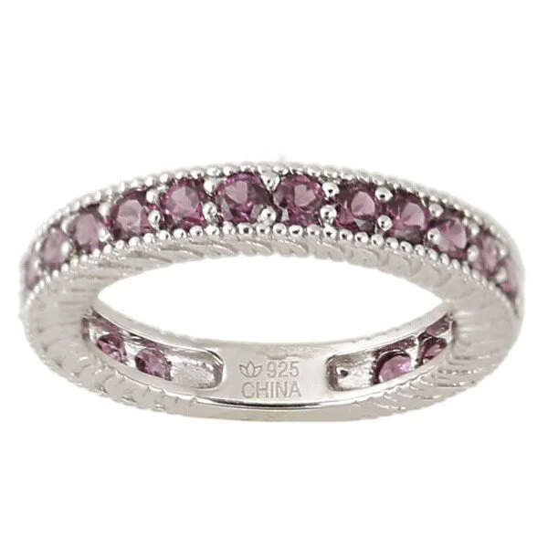 Women’s floral rings-Sterling Silver Rhodolite Round Eternity Ring (Size 7)