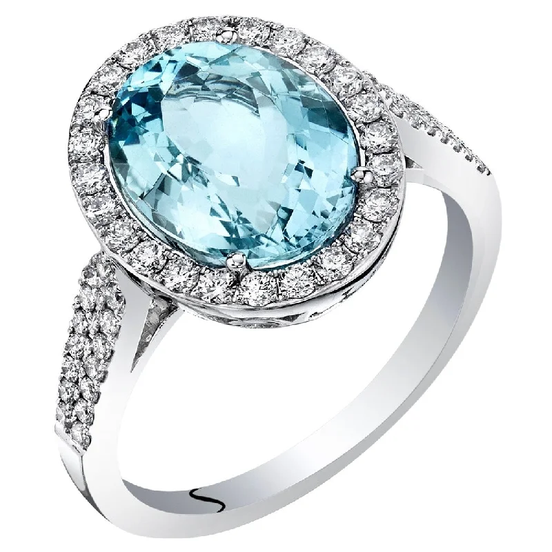 Women’s platinum rings-IGI Certified 3.75 ct Aquamarine and Diamond Ring in 14k White Gold