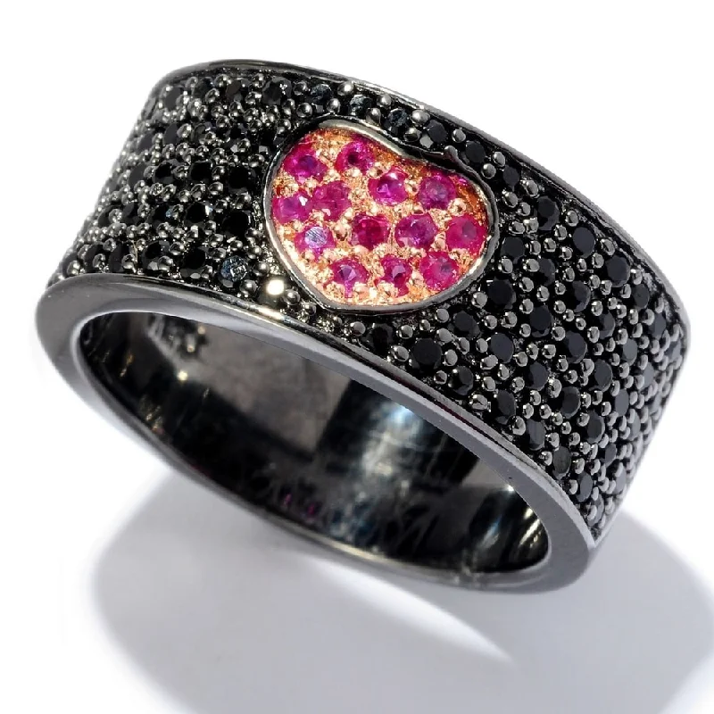 Women’s oval rings-Black Rhodium O/ Silver 1.00Ctw Pink Sapphire Cluster Ring