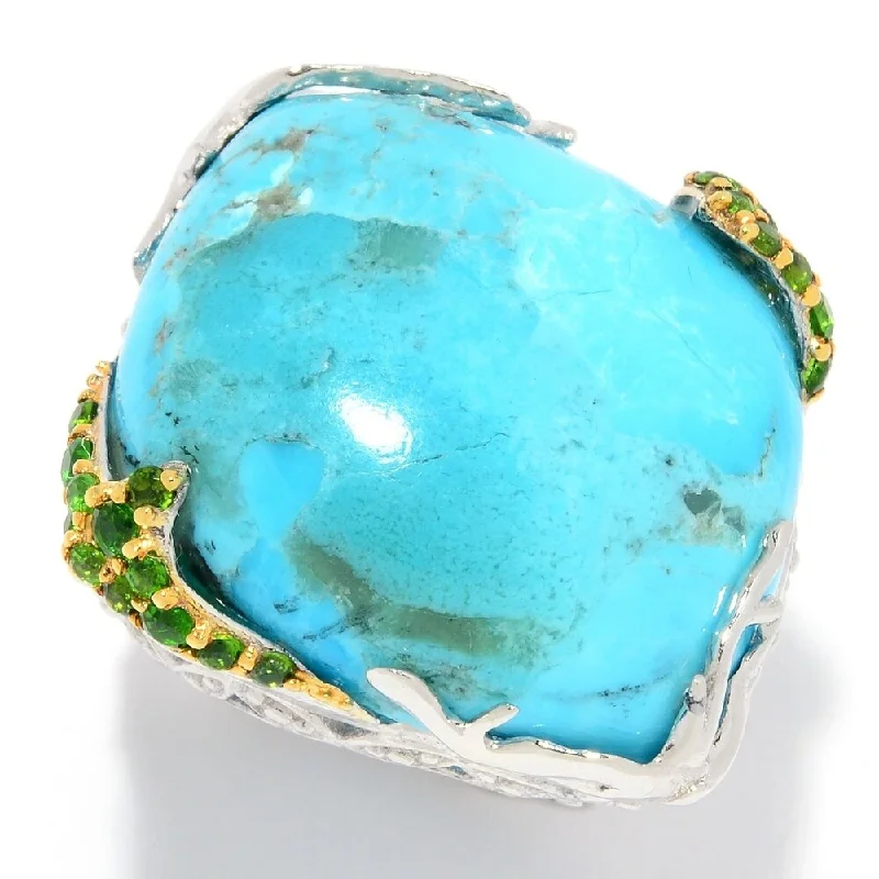 Women’s timeless rings-Sterling Silver 22 x 20mm Kingman Mohave Turquoise & Gemstone Ring