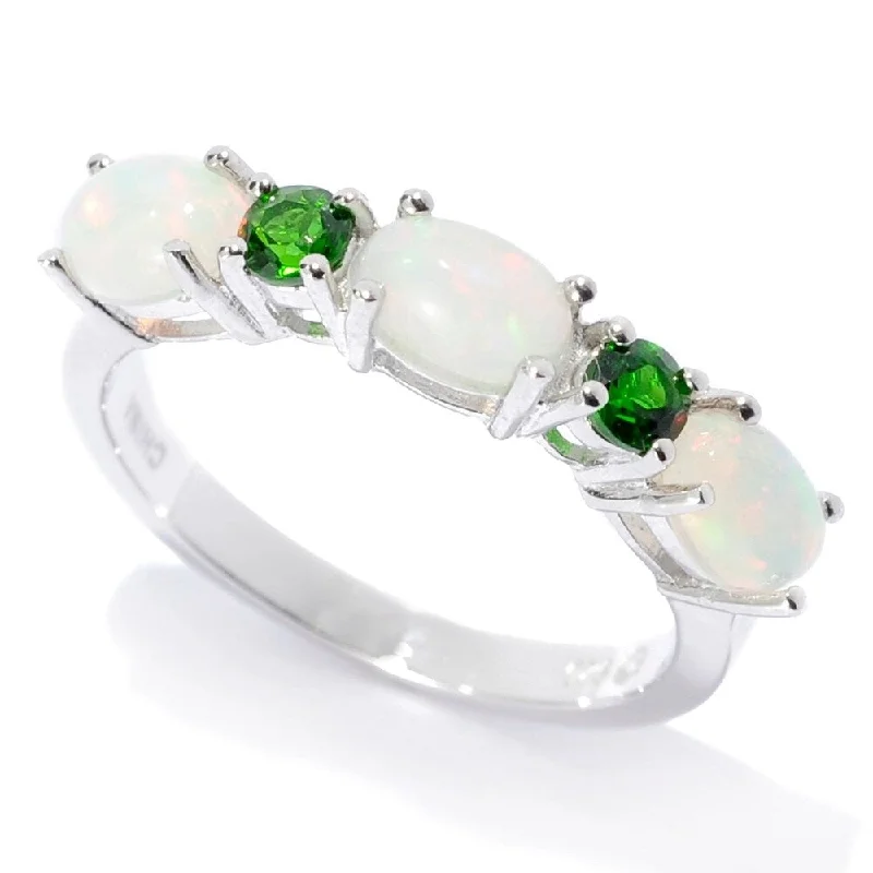 Women’s black diamond rings-Sterling Silver Ethiopian Opal & Chrome Diopside 5-Stone Band Ring