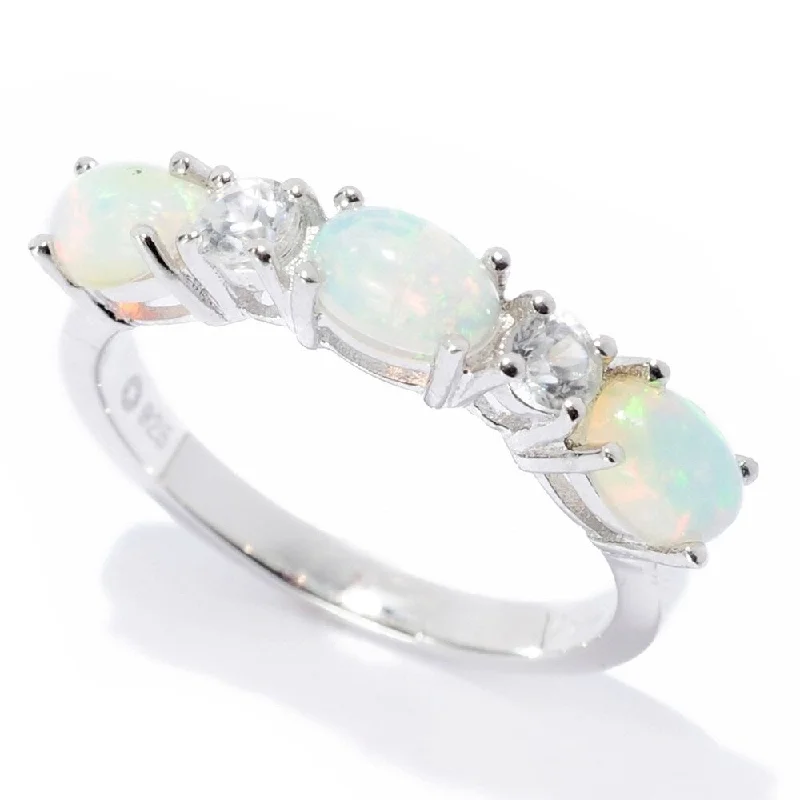 Women’s floral rings-Sterling Silver Ethiopian Opal & White Zircon 5-Stone Band Ring