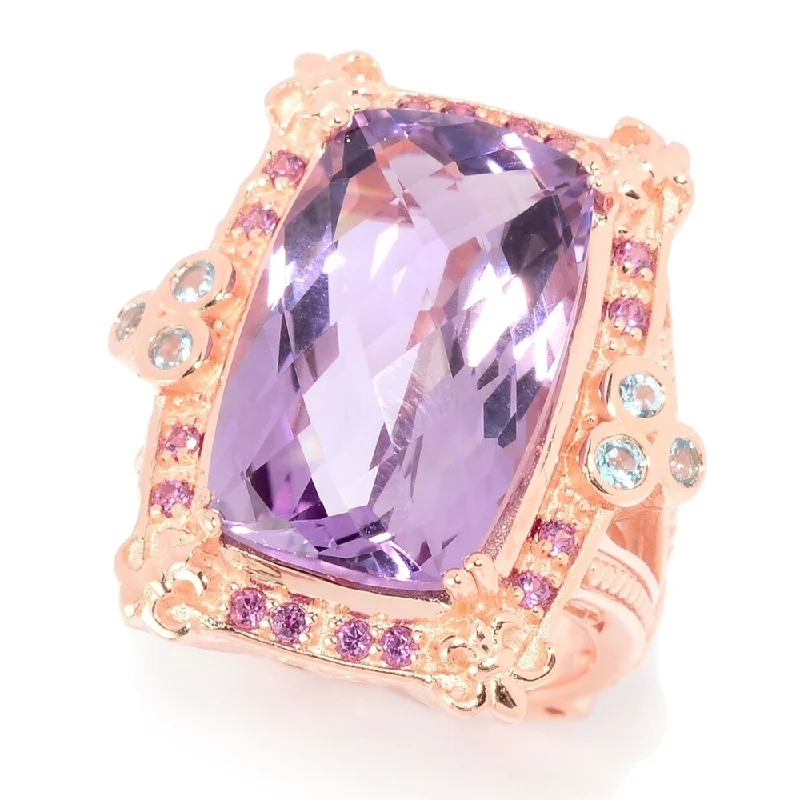 Women’s vintage-inspired rings-14.08ctw Checkerboard Cut Pink Amethyst & Gemstone Ring