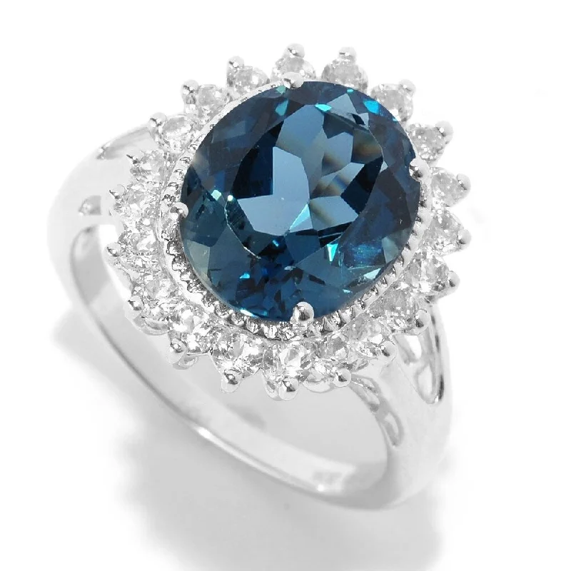 Women’s sapphire rings-Sterling Silver 5.72Ctw London Blue Topaz Cocktail Ring