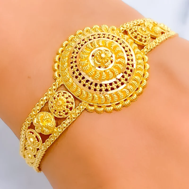 Women’s stackable bracelets-Elegant Floral Dome 22k Gold Bracelet