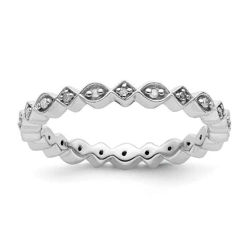 Women’s nature-inspired rings-Curata 925 Sterling Silver Polished Prong set Patterned Stackable Expressions Diamond Ring