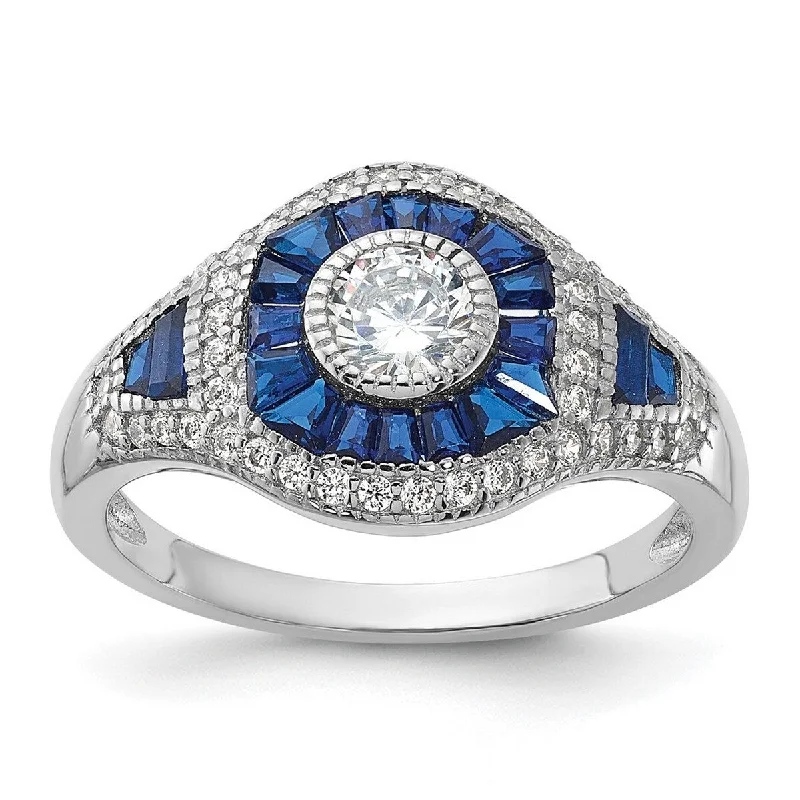 Women’s moissanite rings-Curata 925 Sterling Silver Rhodium Plated Created Blue Spinel and CZ Cubic Zirconia Vintage Ring