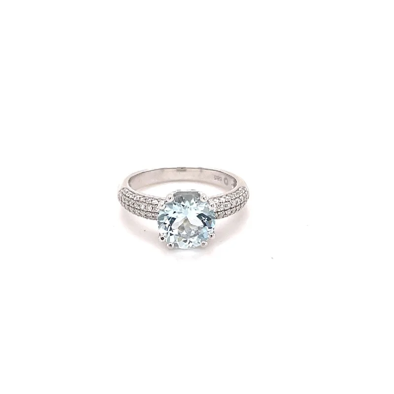 Women’s classic diamond rings-14Kt White Gold Aquamarine and Diamond Ring