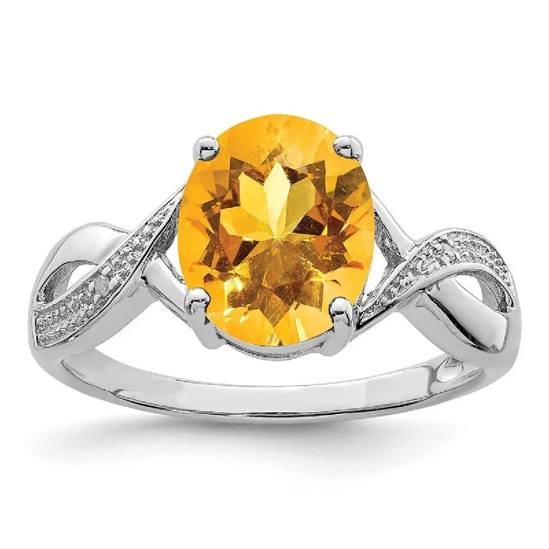 Women’s gemstone engagement rings-Curata 925 Sterling Silver Polished Open back Rhodium Citrine and Diamond Ring