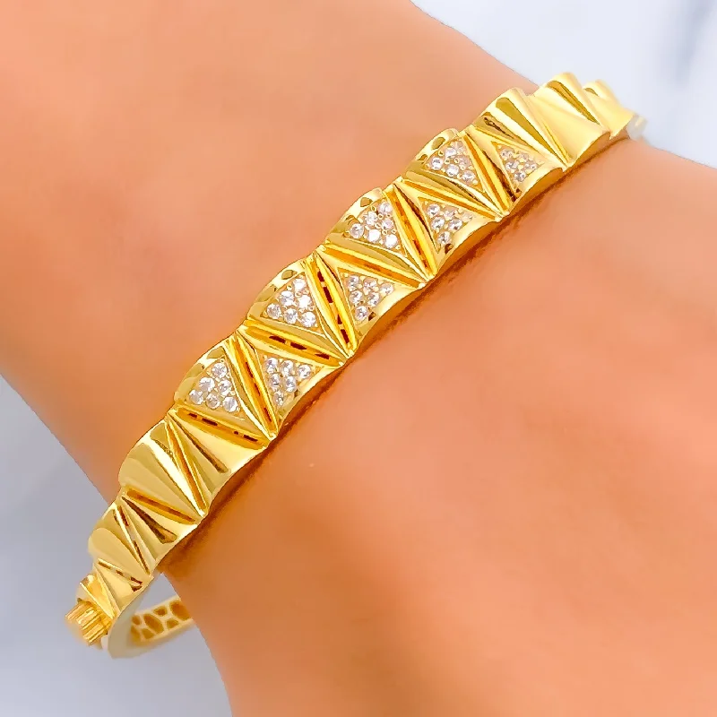 Women’s antique bangles-Sleek Shimmering 21k Gold CZ Bangle Bracelet