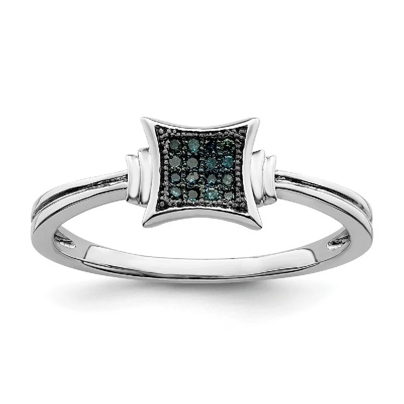 Women’s engagement rings-Curata 925 Sterling Silver Open back With White Blue Diamonds Square Ring