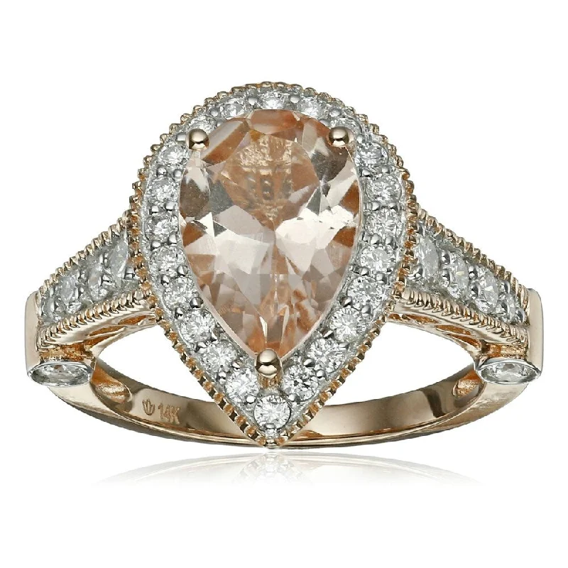 Women’s stylish rings-925 Sterling Silver Morganite and White Natural Zircon Ring