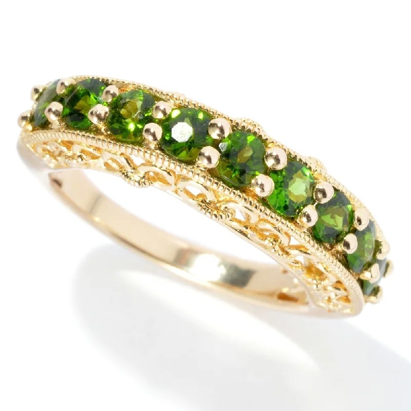 Women’s men’s rings for women-18K Yellow Gold O/ Silver 1.18Ctw Chrome Diopside Nine Stone Band Ring