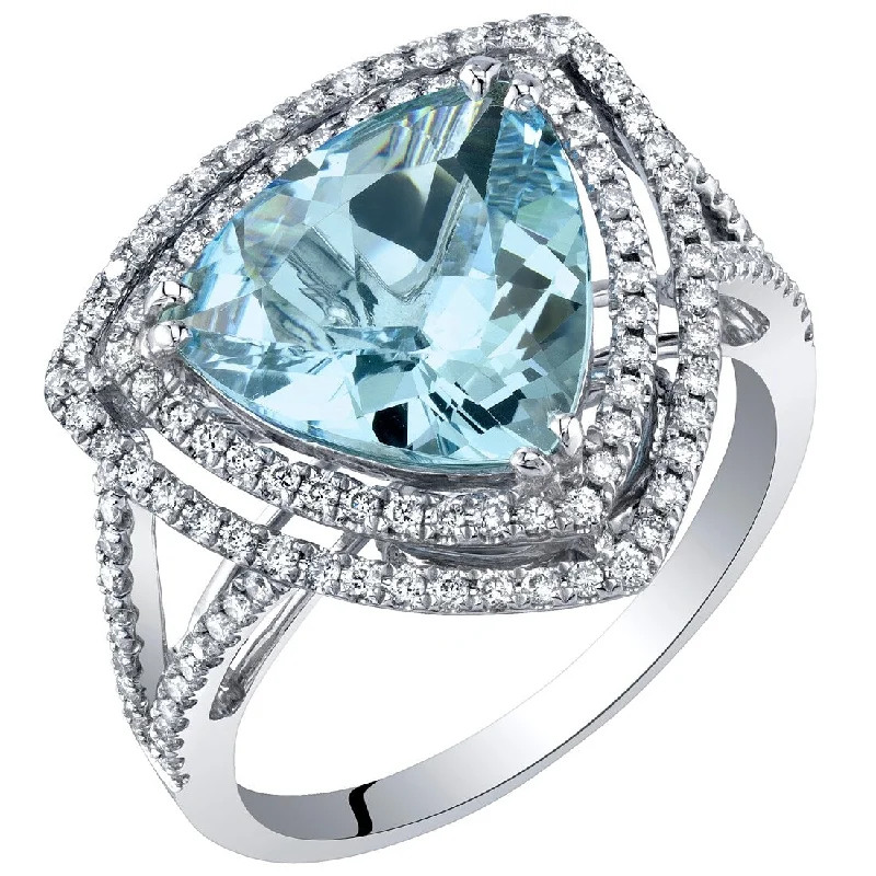 Women’s birthstone rings-IGI Certified 3 ct Aquamarine and Diamond Ring in 14k White Gold