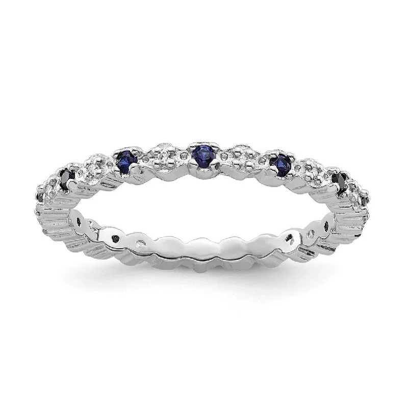 Women’s black diamond rings-Curata 925 Sterling Silver Polished Prong set Stackable Expressions Created Sapphire and Diamond Ring