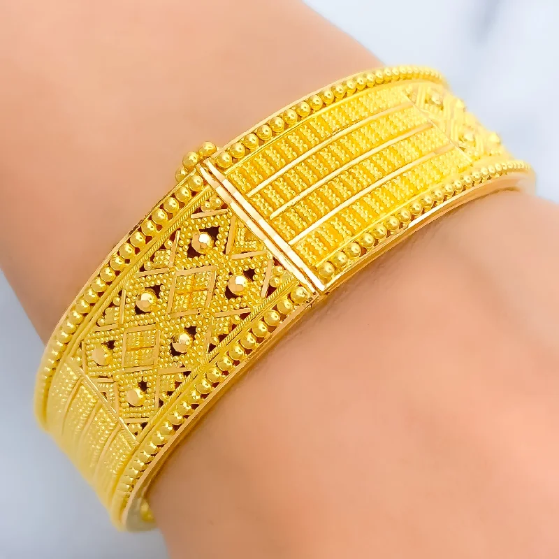 Women’s bangles with diamonds-Gorgeous Graceful Striped 22k Gold Screw Bangle