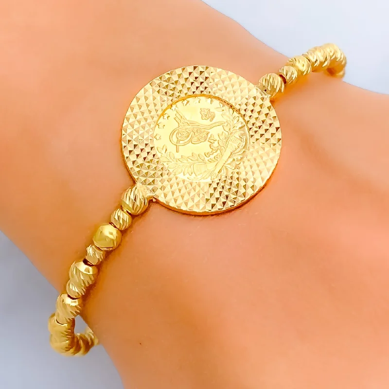 Women’s solid gold bracelets-Iconic Shimmering 21k Statement Bangle Bracelet