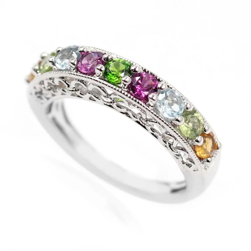 Women’s wedding rings-925 Sterling Silver Peridot,Citrine,Sky Blue Topaz,Rhodolite Garnet Ring