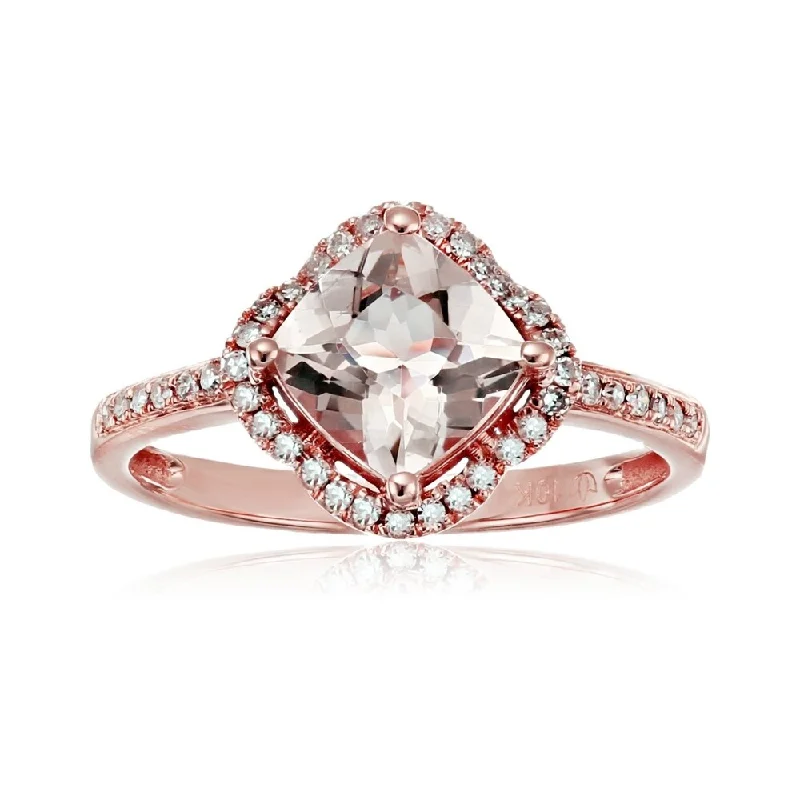 Women’s art deco rings-10k Rose Gold Morganite and Diamond Ring