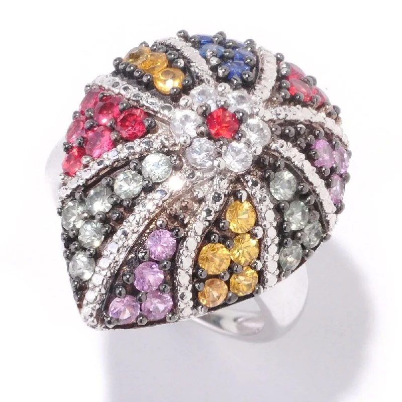 Women’s promise rings-Sterling Silver 1.91Ctw Multi Sapphire Cluster Ring