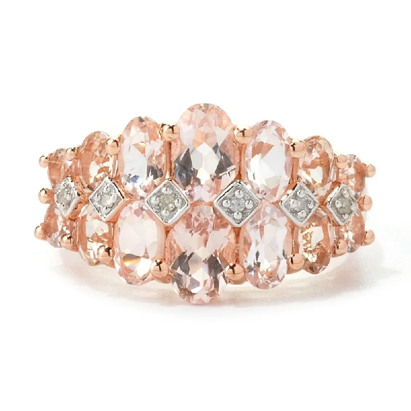 Women’s ruby rings-10k Rose Gold Morganite and Diamond Accented Band Ring