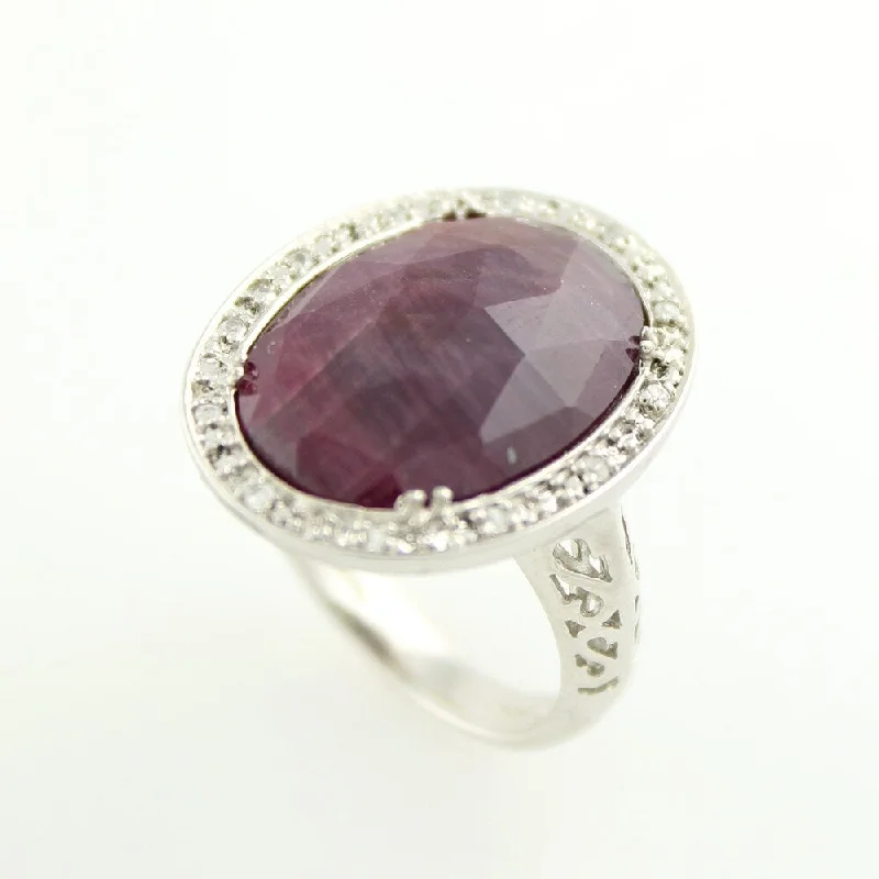 Women’s gold engagement rings-Sterling Silver 8.04ctw Indian Ruby Solitaire w/Accent Ring