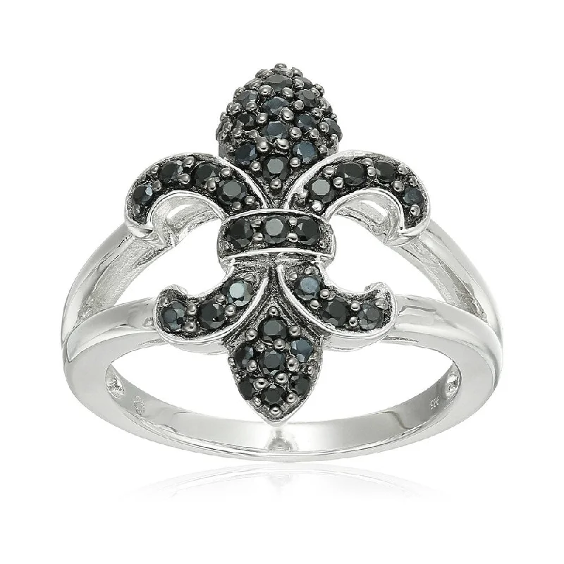 Women’s luxury diamond rings-Sterling Silver Black Spinel Fleur De Lis Ring