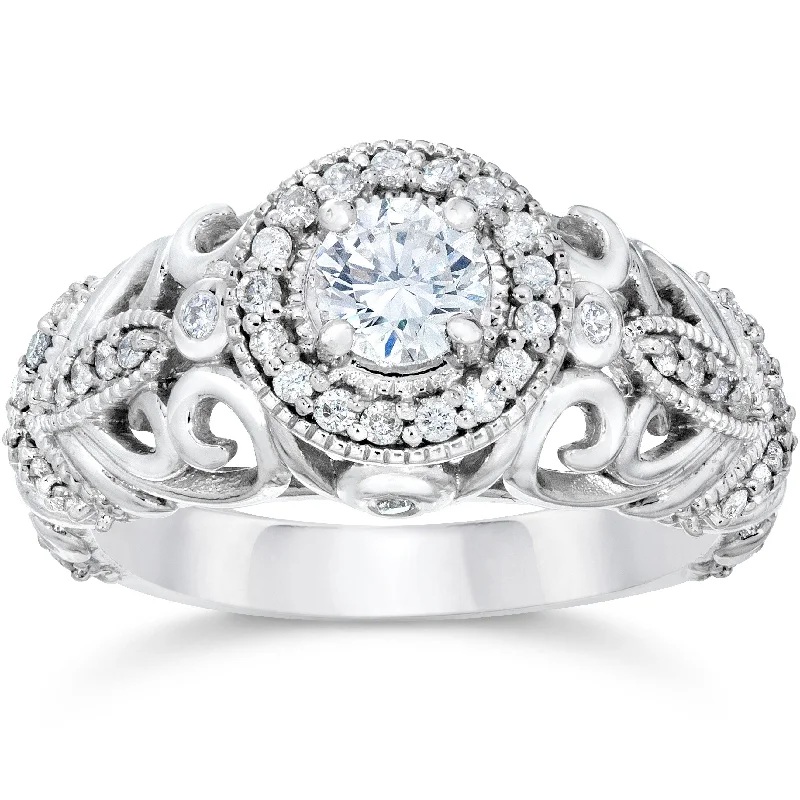 Women’s birthstone rings-14k White Gold 3/4ct TDW Vintage Diamond Ring