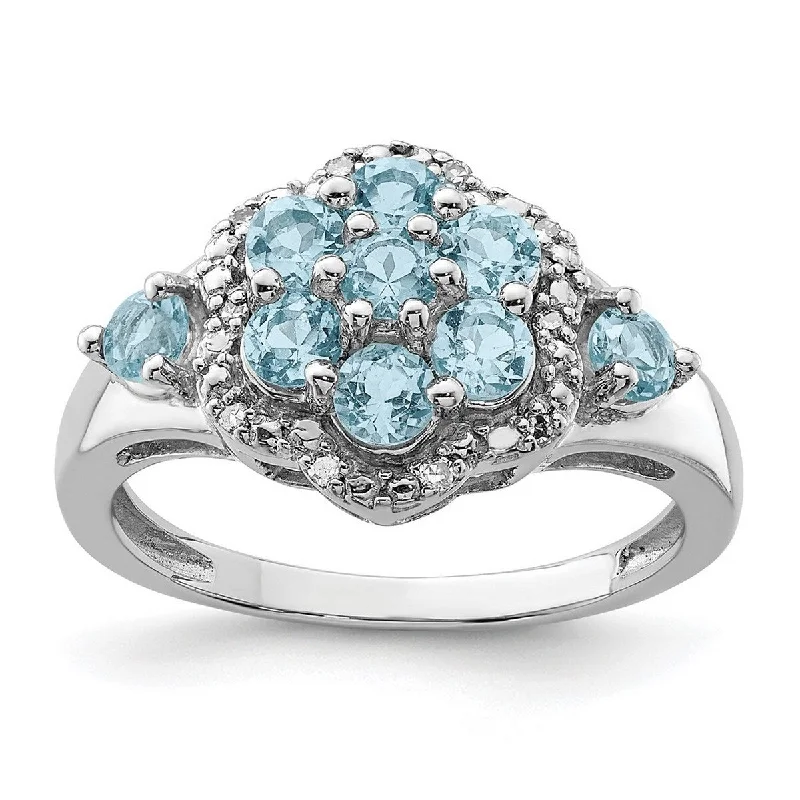 Women’s vintage engagement rings-Curata 925 Sterling Silver Diamond and Light Swiss Blue Topaz Ring