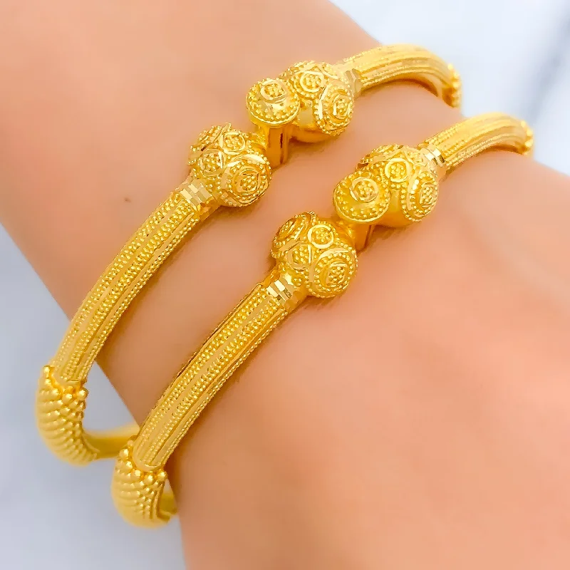 Women’s pearl-studded bracelets-Traditional Dressy 22k Gold Pipe Bangles