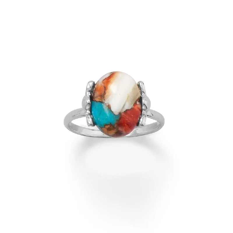 Women’s stackable rings-Curata 925 Sterling Silver Spiny Oyster and Turquoise Ring