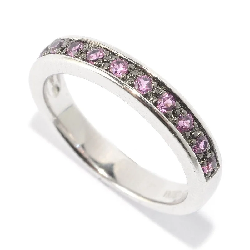 Women’s colorful gemstone rings-White Platinum over Silver Multicolor Round Rhodolite Midi Ring