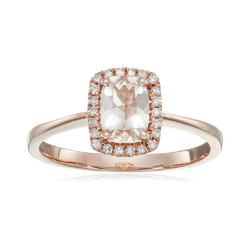 Women’s affordable rings-10k Rose gold Cushion-cut Morganite and 1/10ct TDW Diamond Ring (H-I,I1-I2)