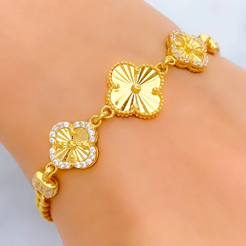 Women’s silver tennis bracelets-Dazzling Clover 21k Gold CZ Bracelet