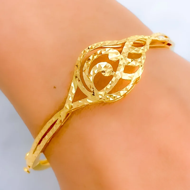 Women’s luxury diamond bangles-Flowing Leaf 22k Gold Bangle Bracelet