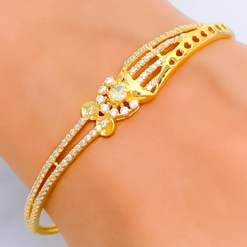 Women’s timeless bracelets-Tasteful Sparkling 22k Gold CZ Bangle Bracelet