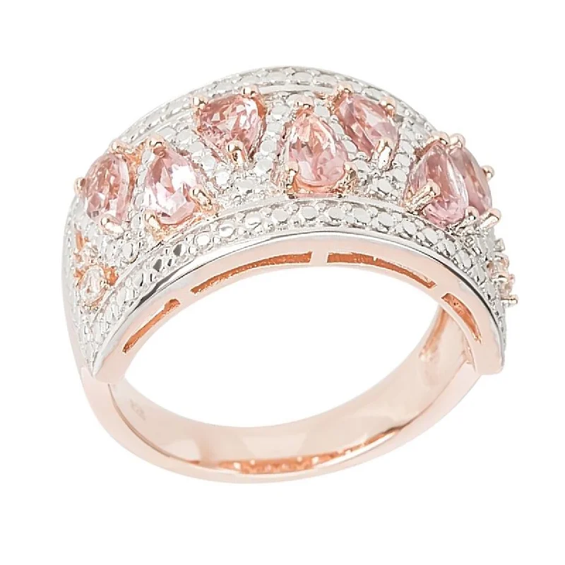 Women’s round cut rings-925 Sterling Silver Pink Tourmaline and White Natural Zircon Ring