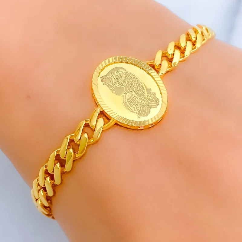 Women’s casual bracelets-Glistening Oval 21k Gold Coin Bracelet