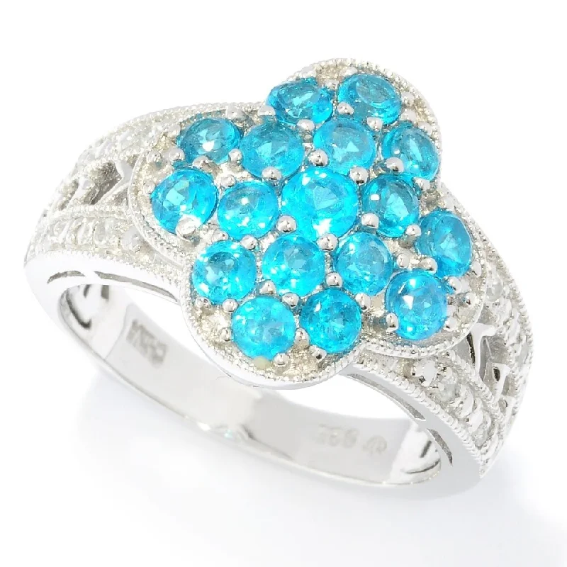 Women’s men’s style rings-Platinum O/ Silver 1.44Ctw Neon Apatite Cluster Ring