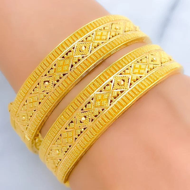 Women’s engraved charm bracelets-Graceful Lavish 22k Gold Screw Bangles