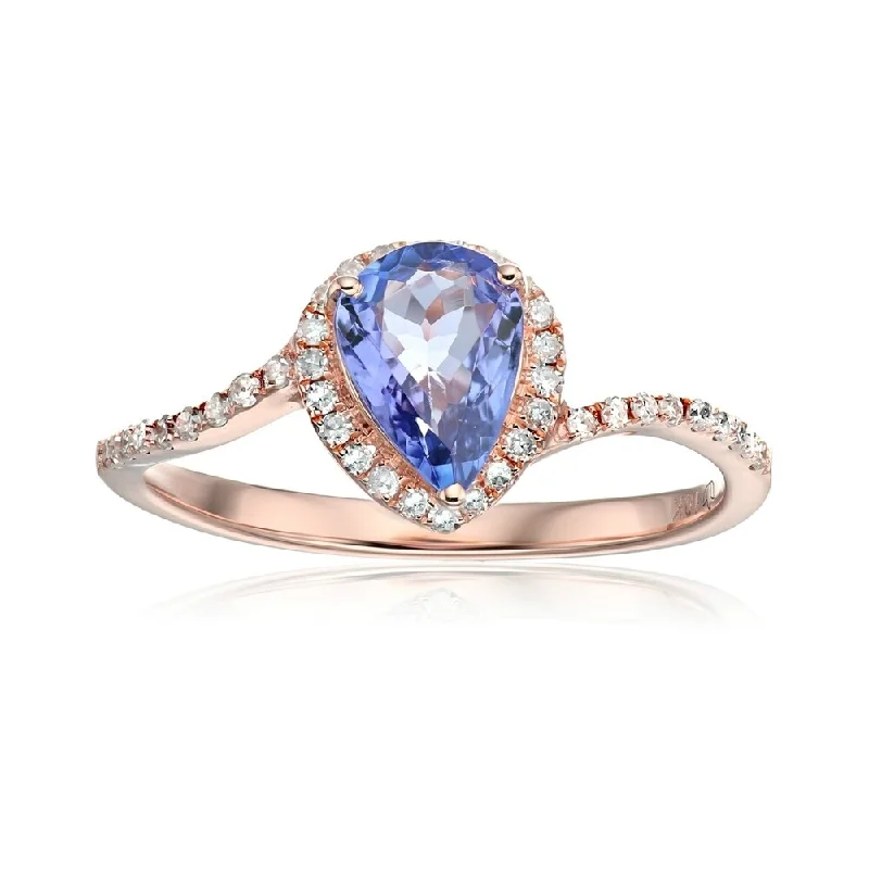 Women’s classic wedding rings-10k Rose Gold Tanzanite and Diamond Solitaire Ring