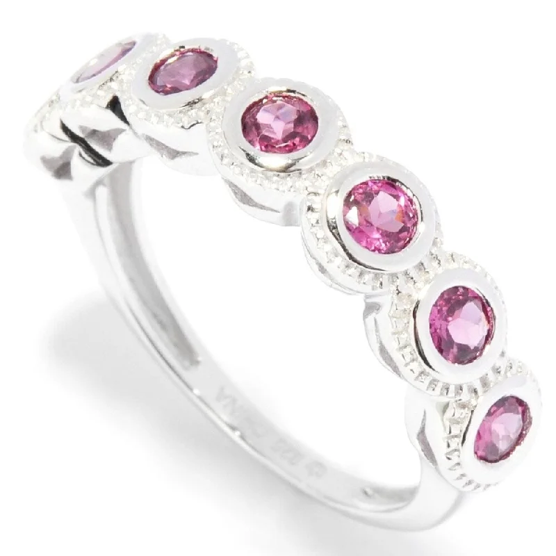 Women’s engraved wedding rings-Sterling Silver 0.87ctw Seven Stone Rhodolite Garnet Band Ring