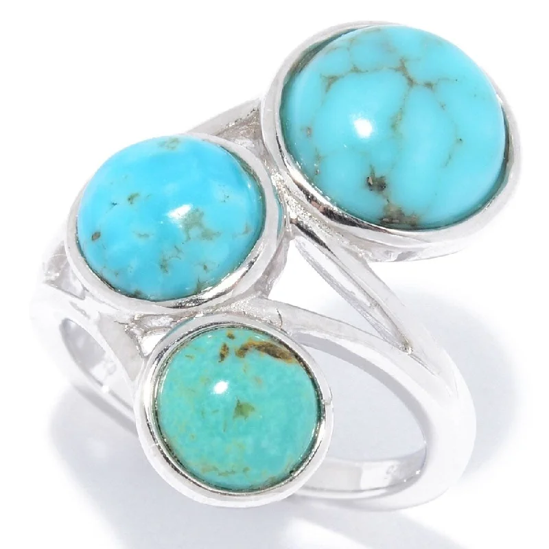 Women’s ruby rings-Sterling Silver Multi Turquoise 3-Stone Ring