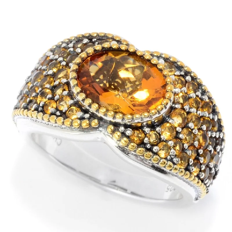 Women’s black diamond rings-Sterling Silver Two-tone 3.07ctw Madeira Citrine Band Ring