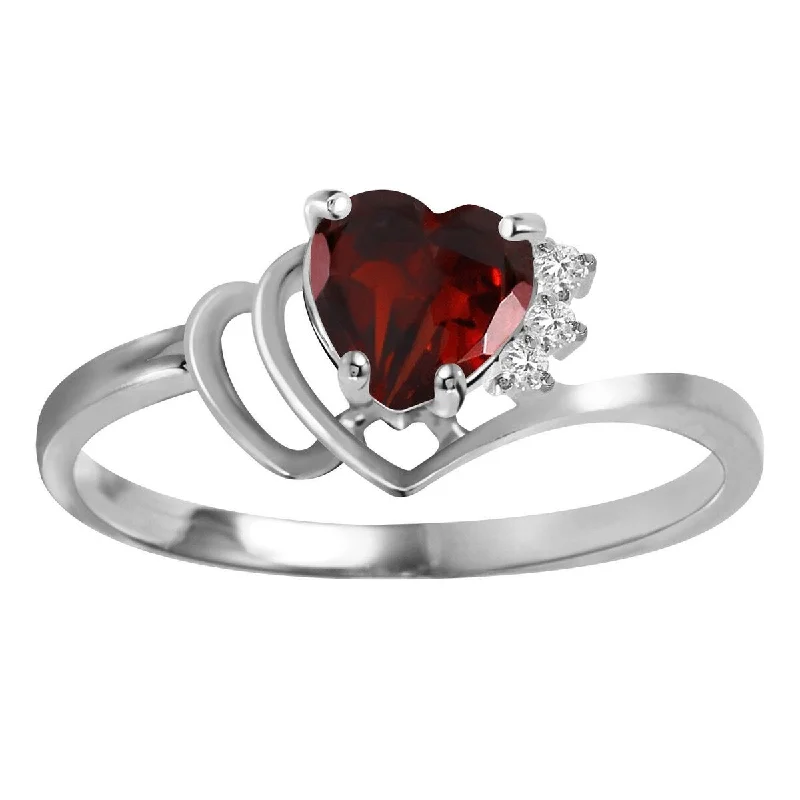 Women’s minimalist rings-14k Solid Gold Natural Garnet Diamond Ring 0.97 Carat Heart Shape