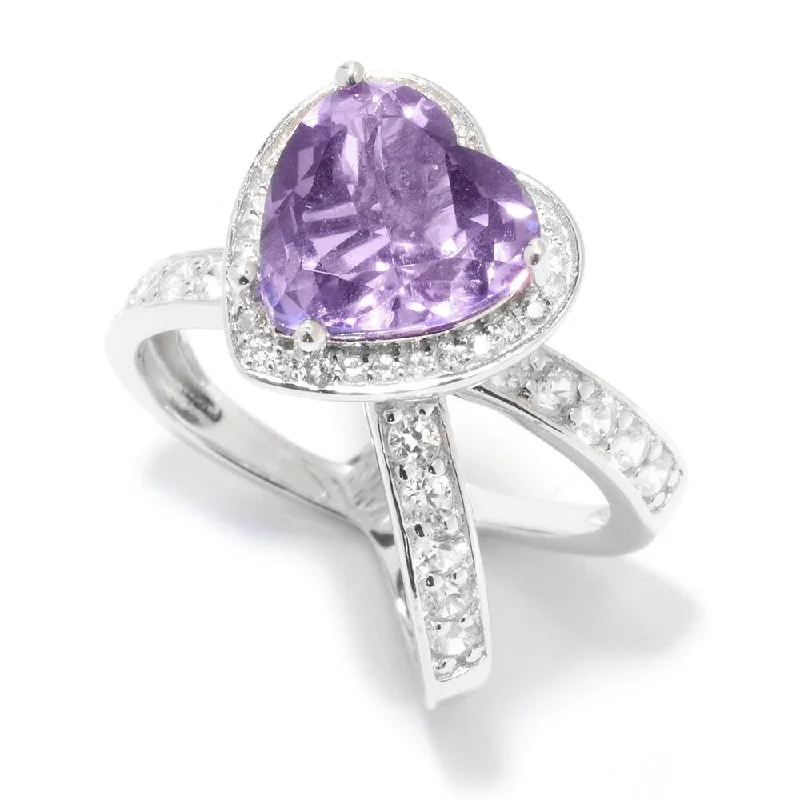 Women’s luxury rings-Sterling Silver 4.3ctw African Amethyst and White Zircon Heart Shaped Ring