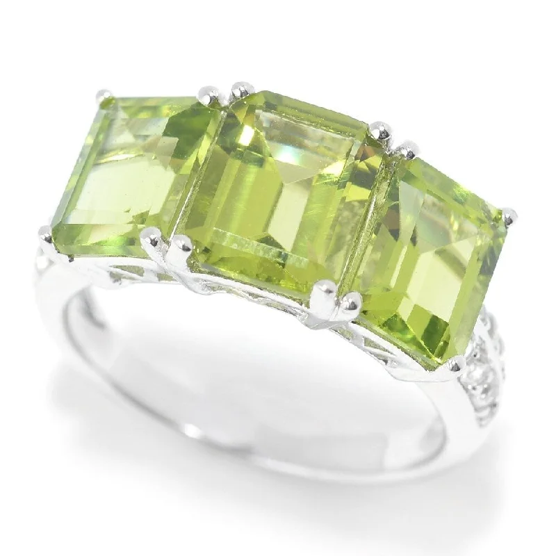 Women’s stylish rings-Sterling Silver Emerald Cut Peridot & White Topaz Ring