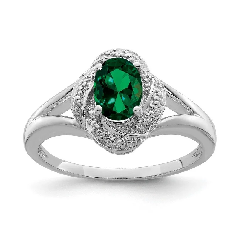 Women’s diamond rings-Curata 925 Sterling Silver Polished Diamond and Created Emerald Ring