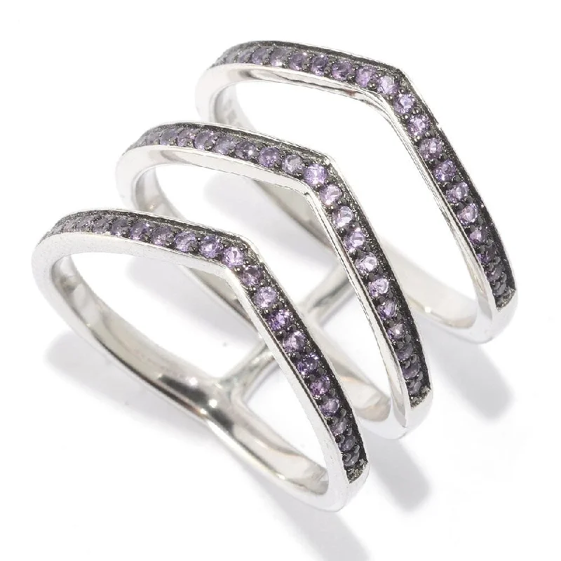 Women’s princess cut rings-Rhodium Over Sterling Silver 0.3Ctw African Amethyst Chevron Ring