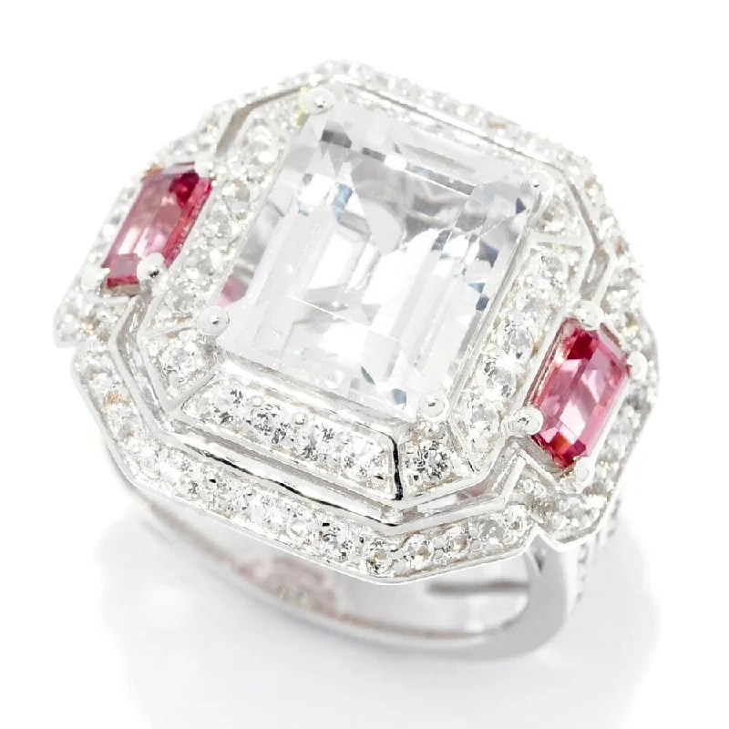 Women’s men’s rings for women-Sterling Silver 6.89ctw White Topaz & Pink Tourmaline Ring